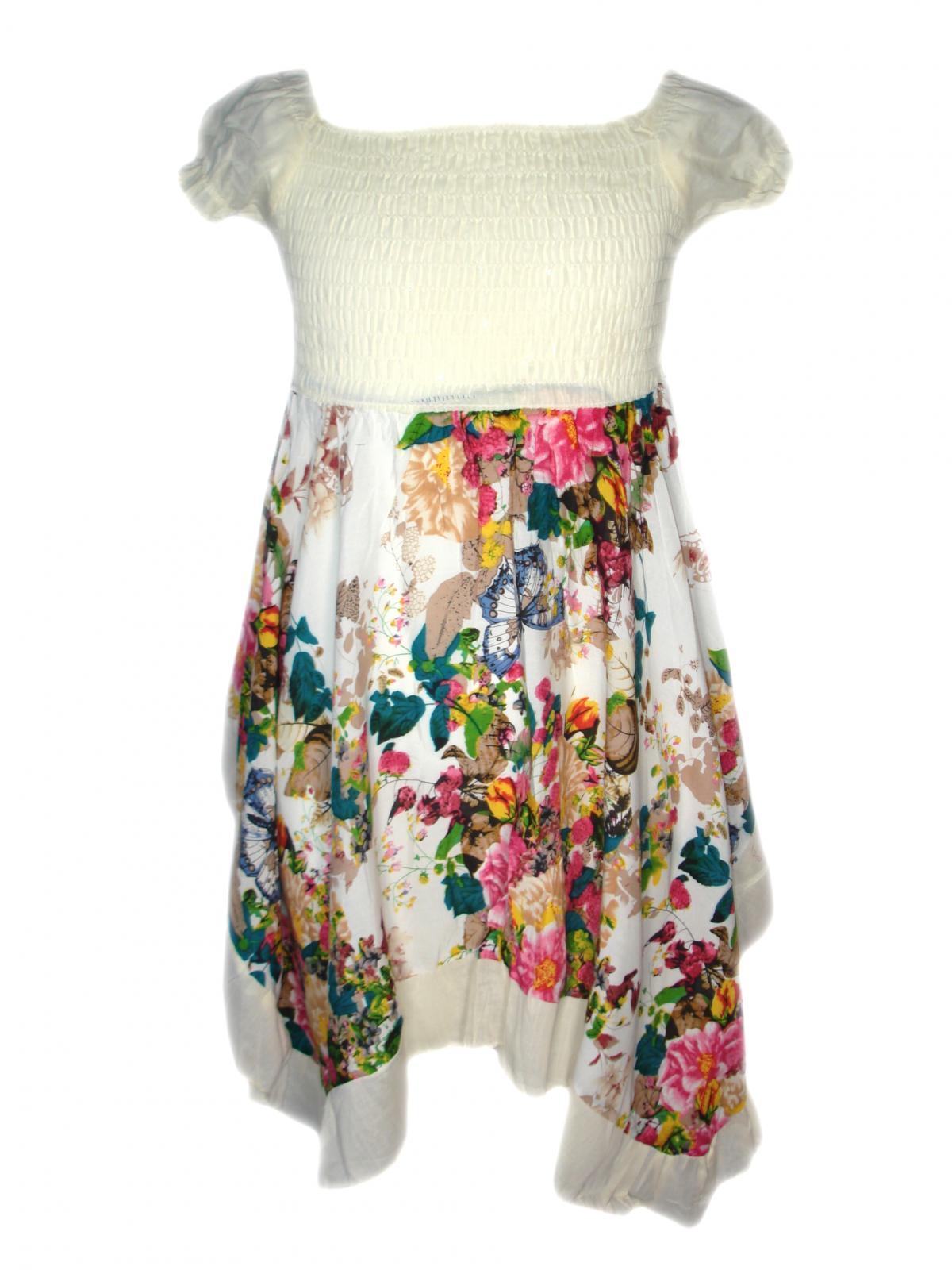 Girls Summer Floral Handkerchief Sun Dress - Cream
