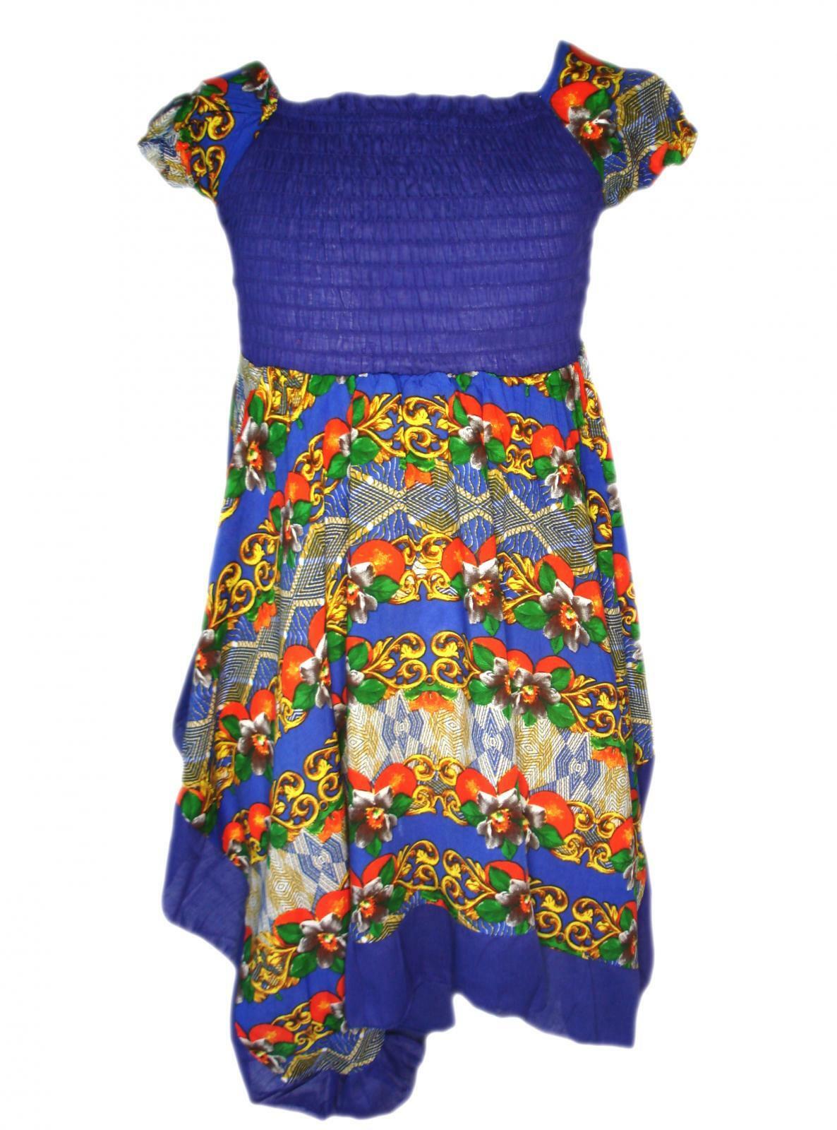 Girls Summer Floral Handkerchief Sun Dress - Blue