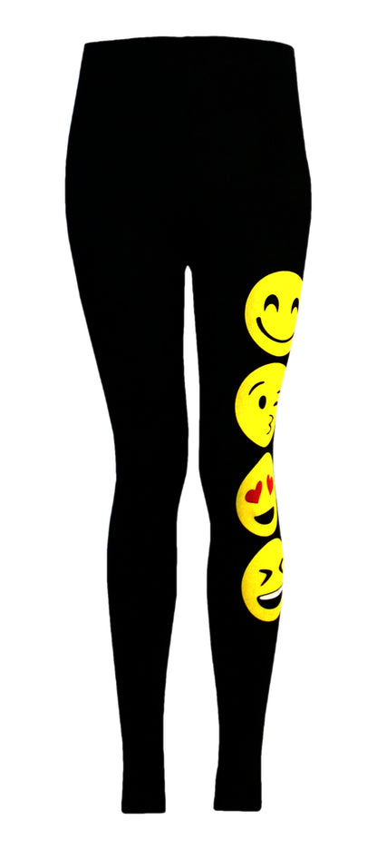 Girls Funny Faces Leggings - Black