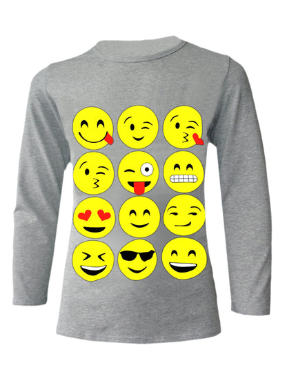 Girls Funny Faces Long Sleeve - Grey