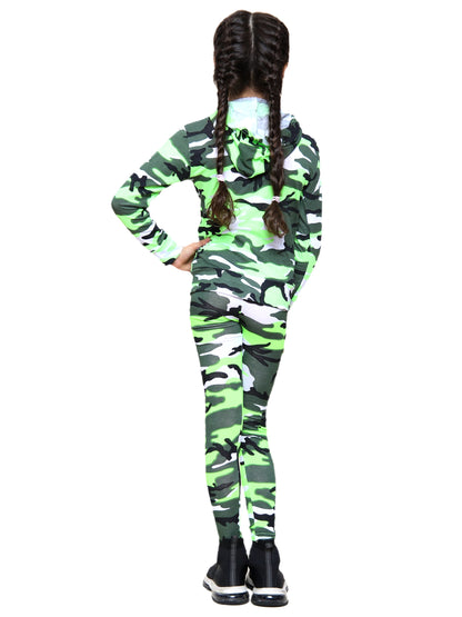 Girls Camouflage Hooded Top and Leggings Tracksuit - Green