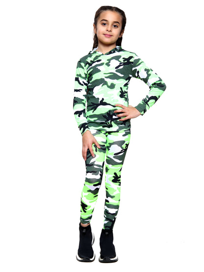 Girls Camouflage Hooded Top and Leggings Tracksuit - Green
