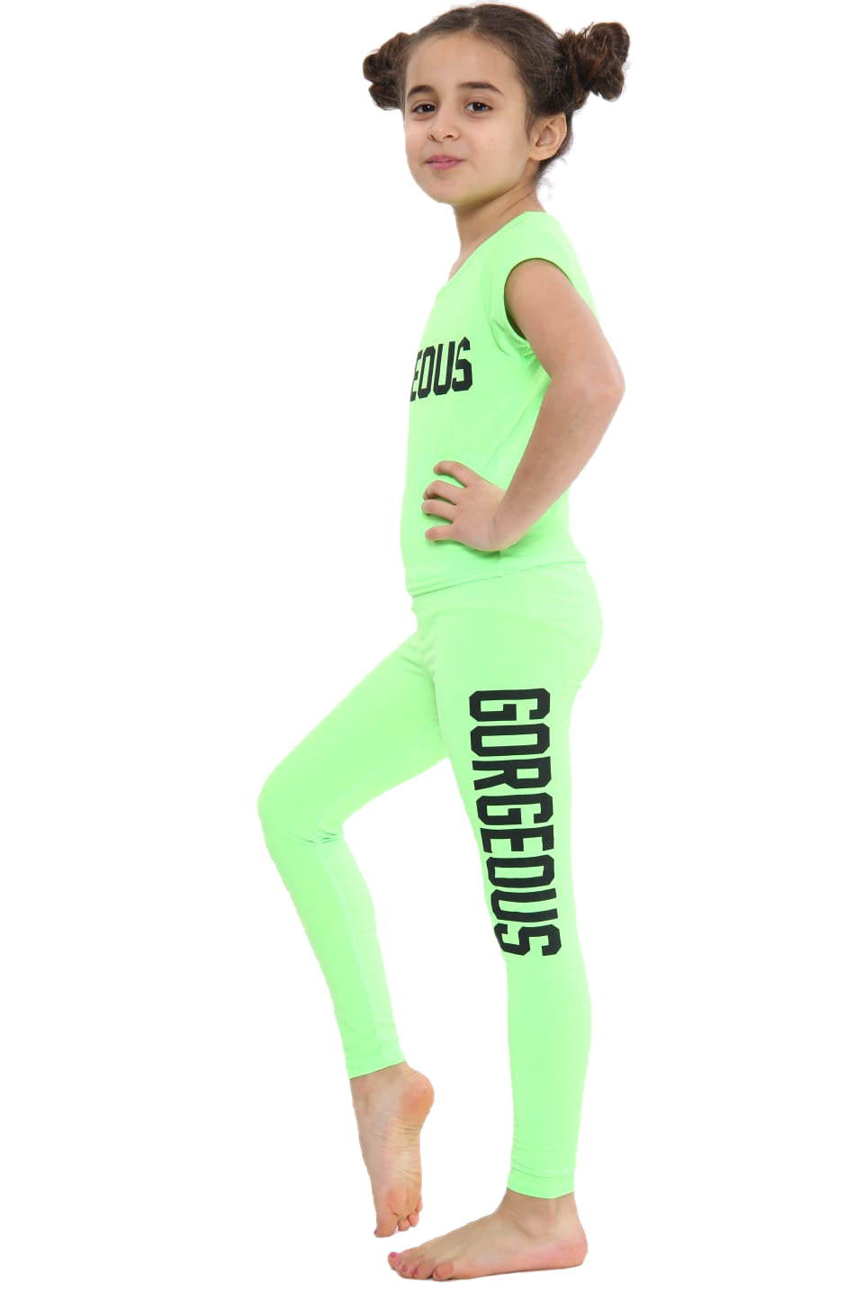 Girls Gorgeous Print Neon Crop Top & Leggings Set - Green