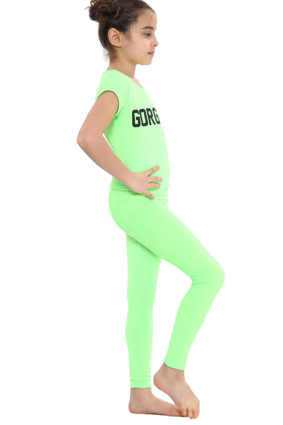 Girls Gorgeous Print Neon Crop Top & Leggings Set - Green