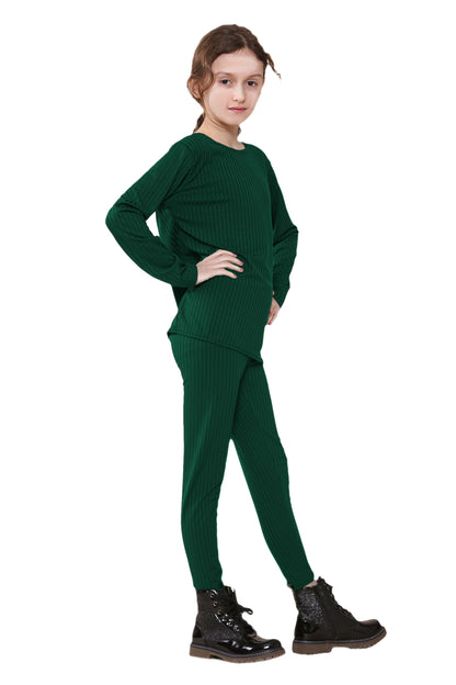 Girls Ribbed Tracksuit Loungewear Outfits