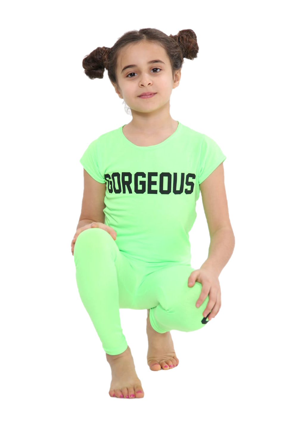 Girls Gorgeous Print Neon Crop Top & Leggings Set - Green