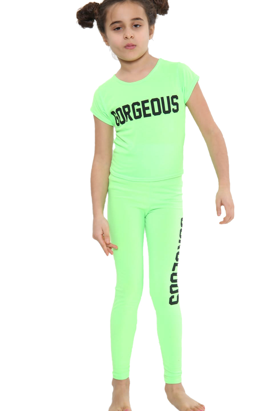 Girls Gorgeous Print Neon Crop Top & Leggings Set - Green