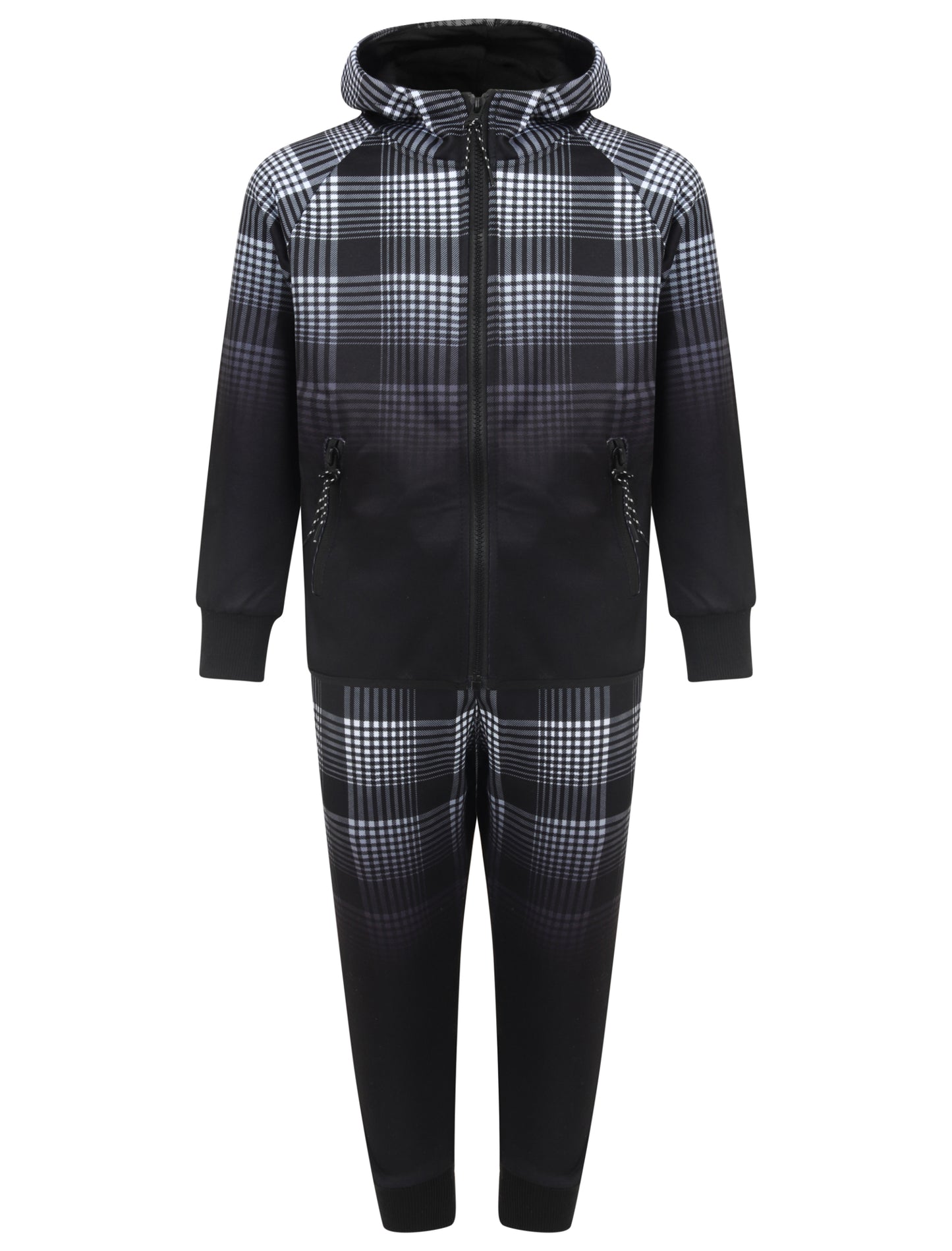 Boys Checked Sports Hooded Tracksuit - Grey