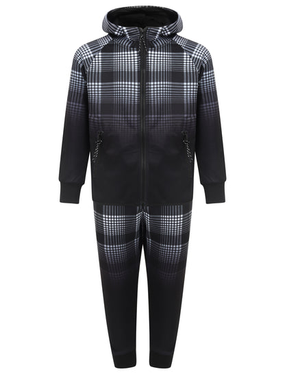 Boys Checked Sports Hooded Tracksuit - Grey
