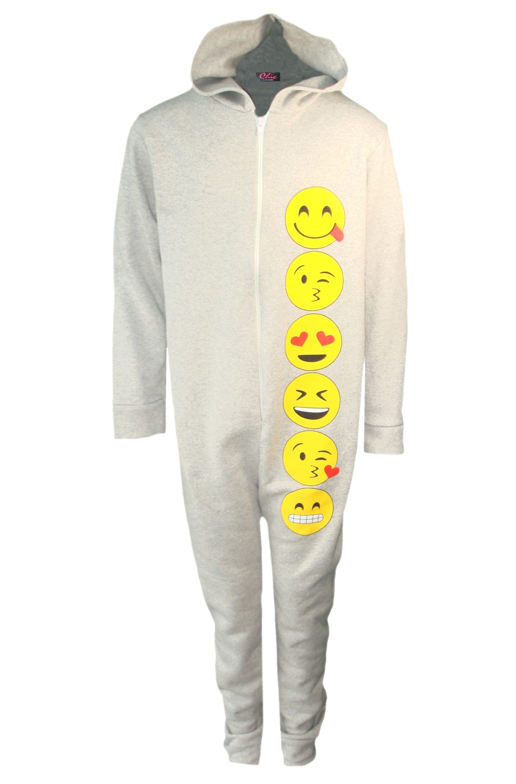 Girls Funny Faces Onesie All In One Pyjama Outfit - Grey