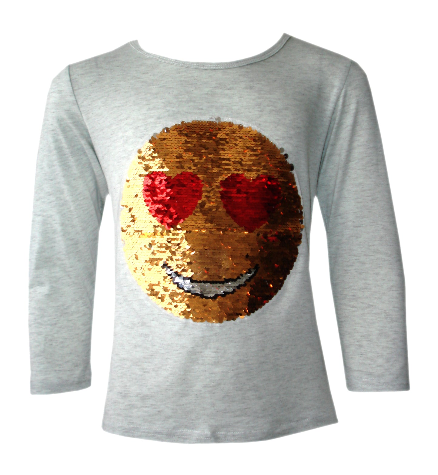 Girls Funny Face Brush Changing Sequin Tops - Grey