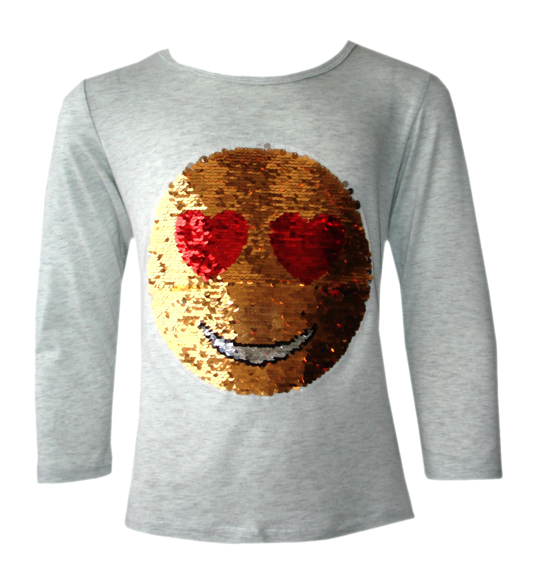 Girls Funny Face Brush Changing Sequin Tops - Grey