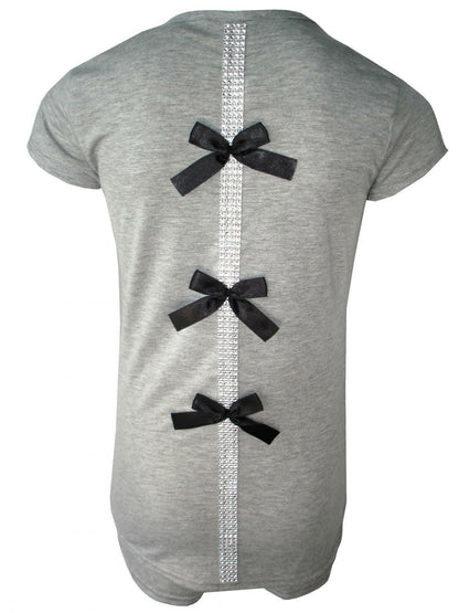 Girls Pyjama Shorts Set With Back Bow And Diamante Strip