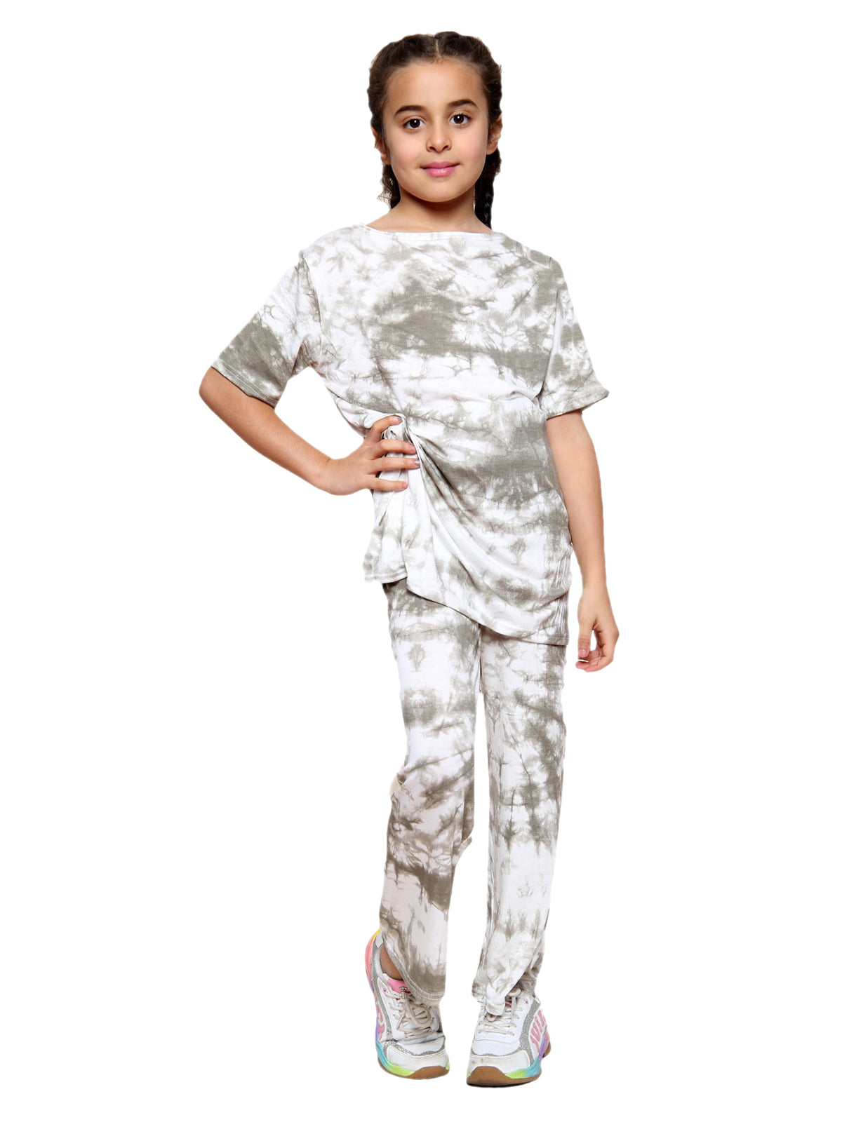 Girls Tie Dye Pyjamas T-Shirt and Leggings Set - Grey