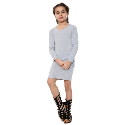 Girls Long Sleeve Bodycon Midi Dress - Grey