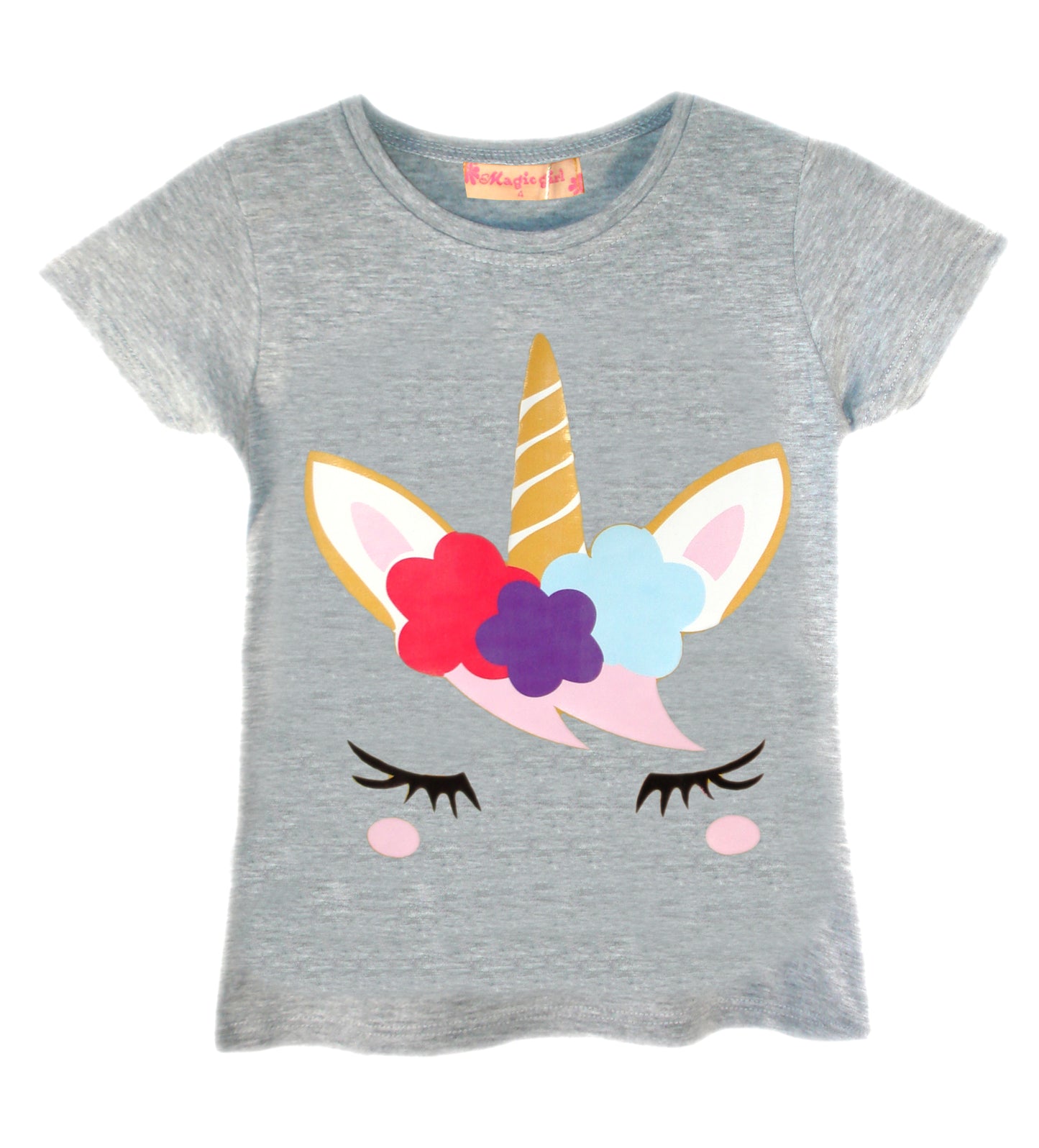 Girls Dab Unicorn T-Shirt - Grey Lashes