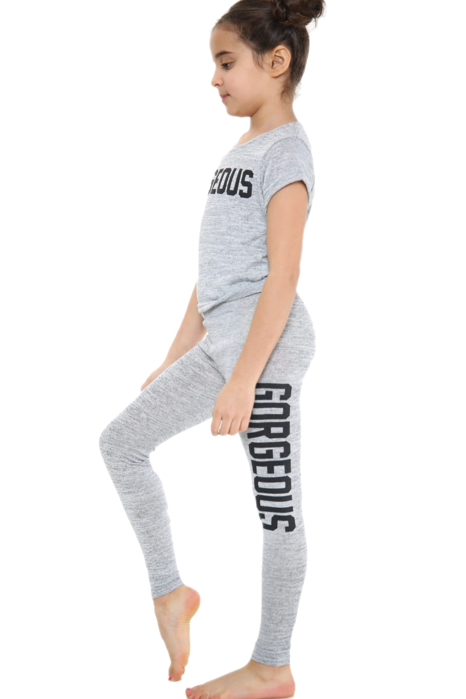 Girls Gorgeous Print Neon Crop Top & Leggings Set - Grey