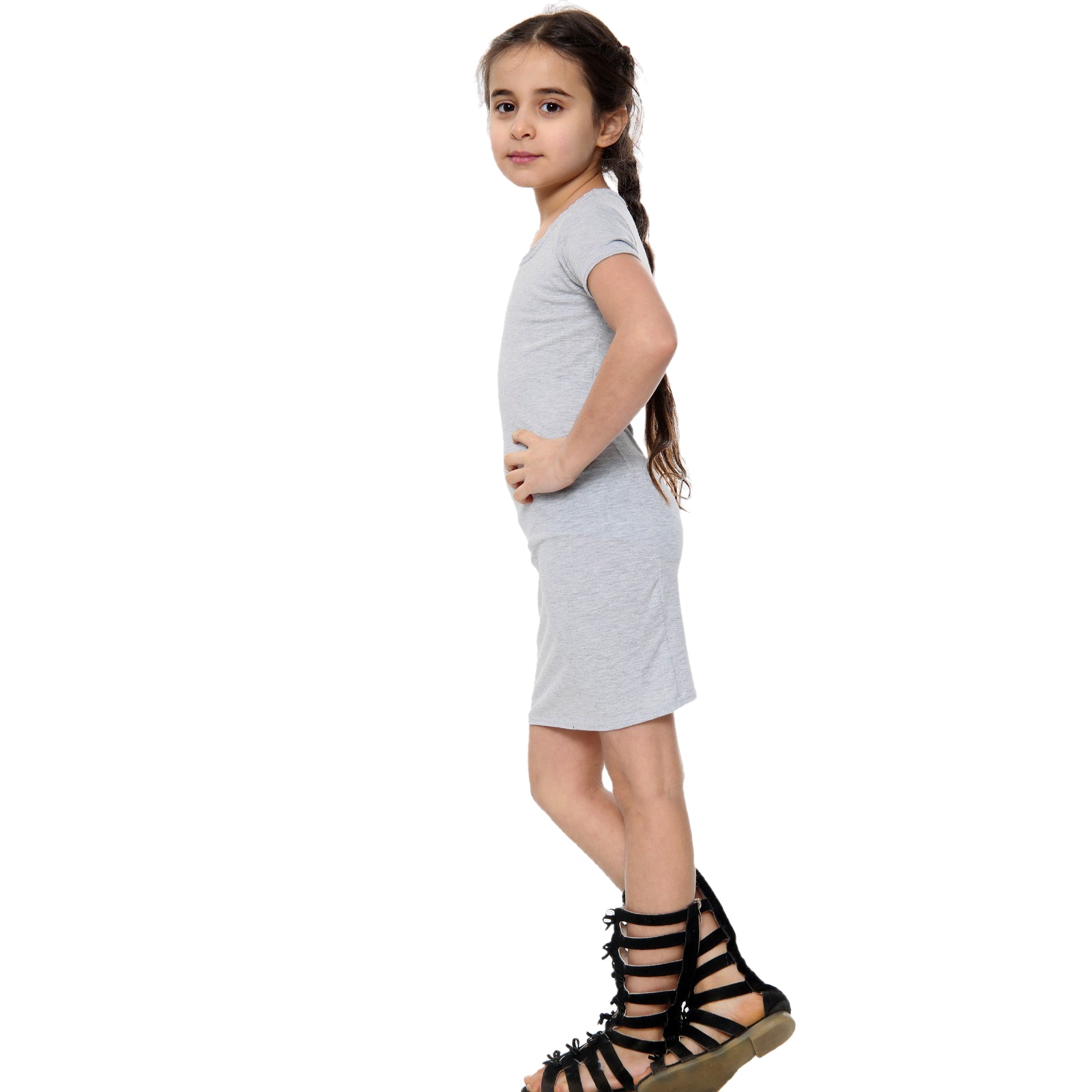 Girls Bodycon Midi Plain Dress - Grey