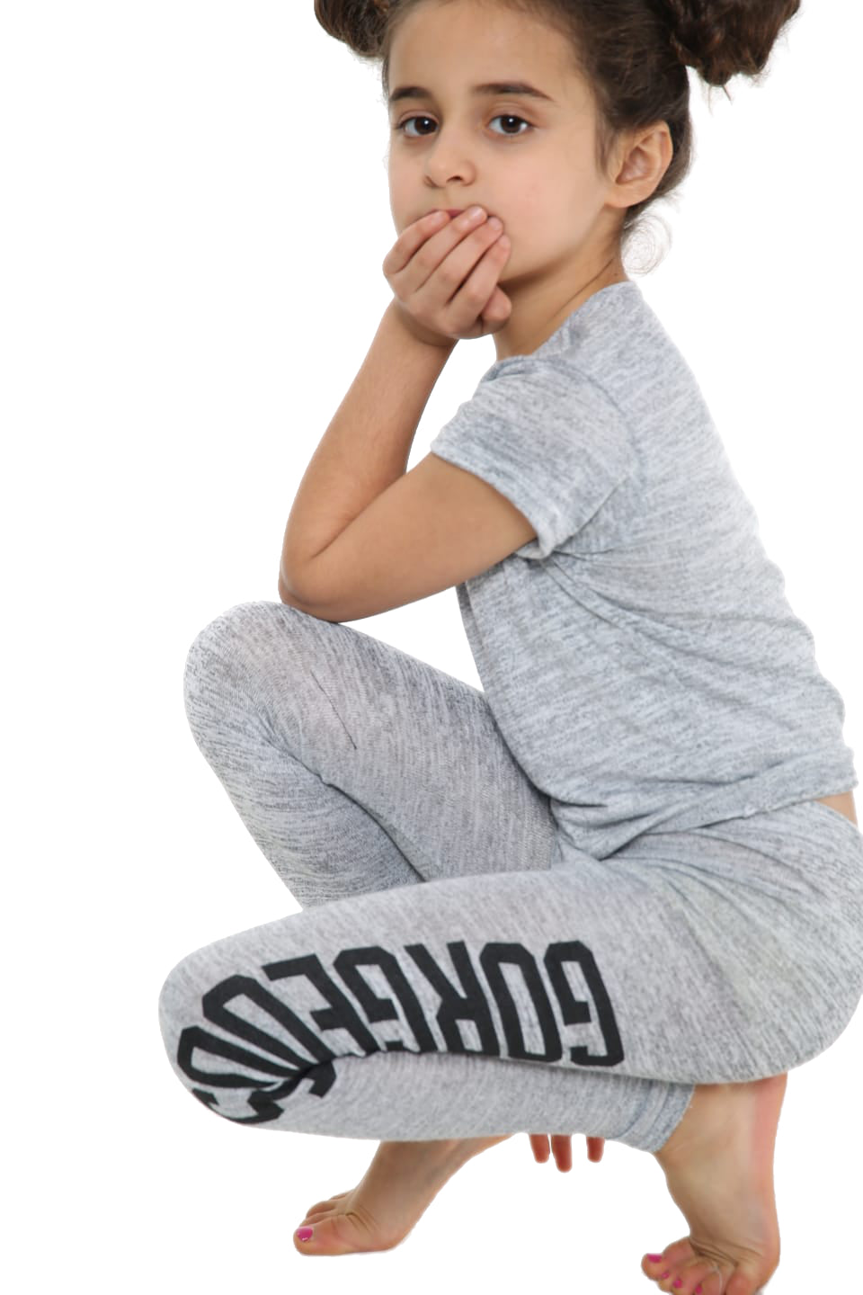 Girls Gorgeous Print Neon Crop Top & Leggings Set - Grey