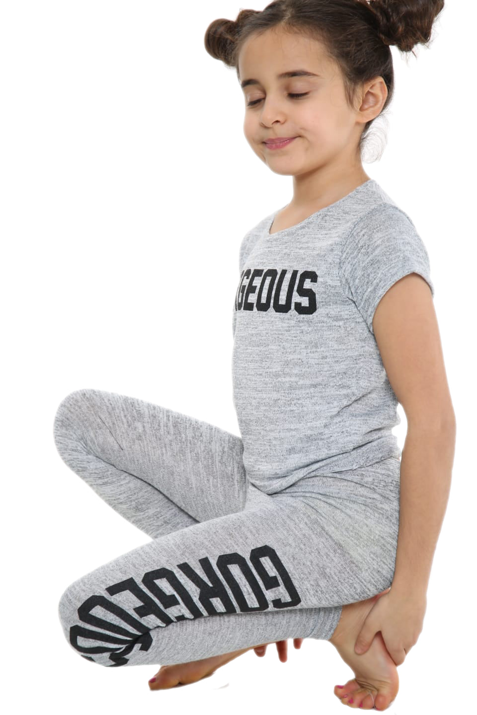 Girls Gorgeous Print Neon Crop Top & Leggings Set - Grey