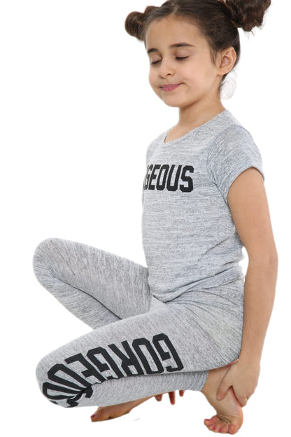 Girls Gorgeous Print Neon Crop Top & Leggings Set - Grey