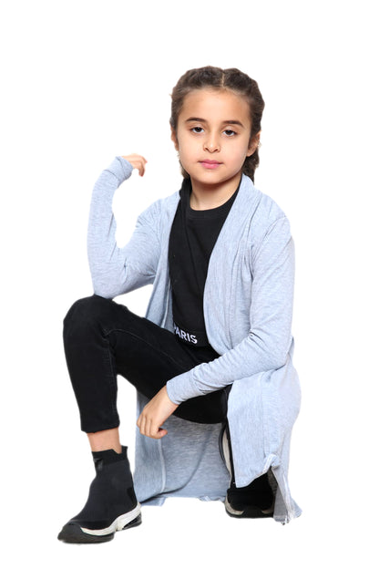Girls Long Boyfriend Cardigan - Grey