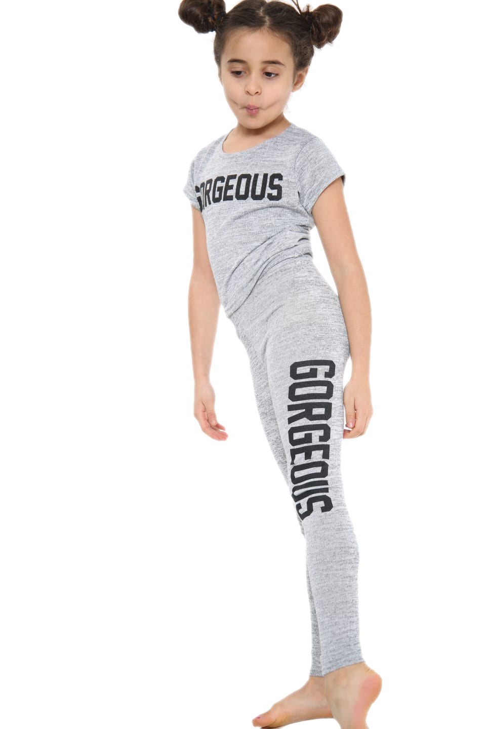 Girls Gorgeous Print Neon Crop Top & Leggings Set - Grey