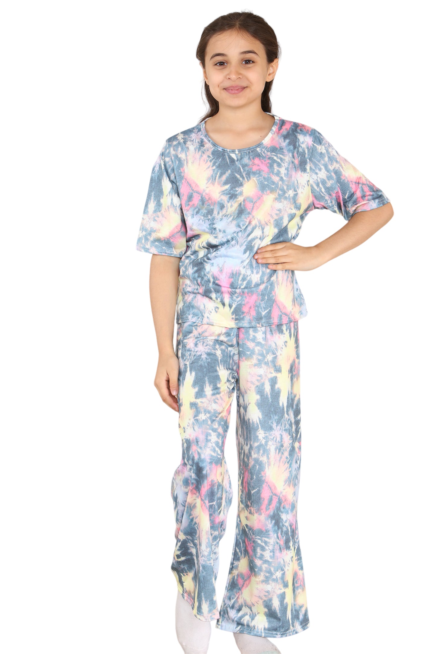 Girls Tie Dye Pyjamas T-Shirt and Trouser Set