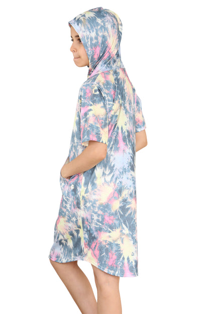 Girls Tie Dye Long Hooded T-Shirt Dress