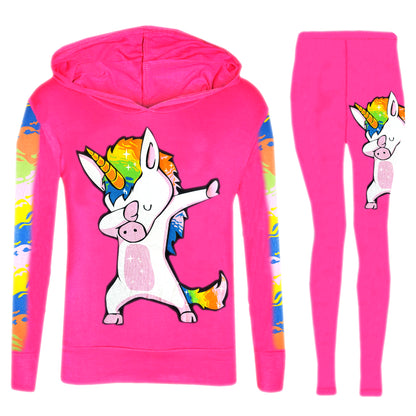 Girls Dab Unicorn Hooded Top & Leggings Tracksuit