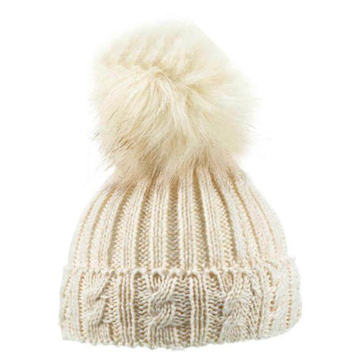 Baby Knitted Pom Pom Winter Hat - Beige with Blonde Pom
