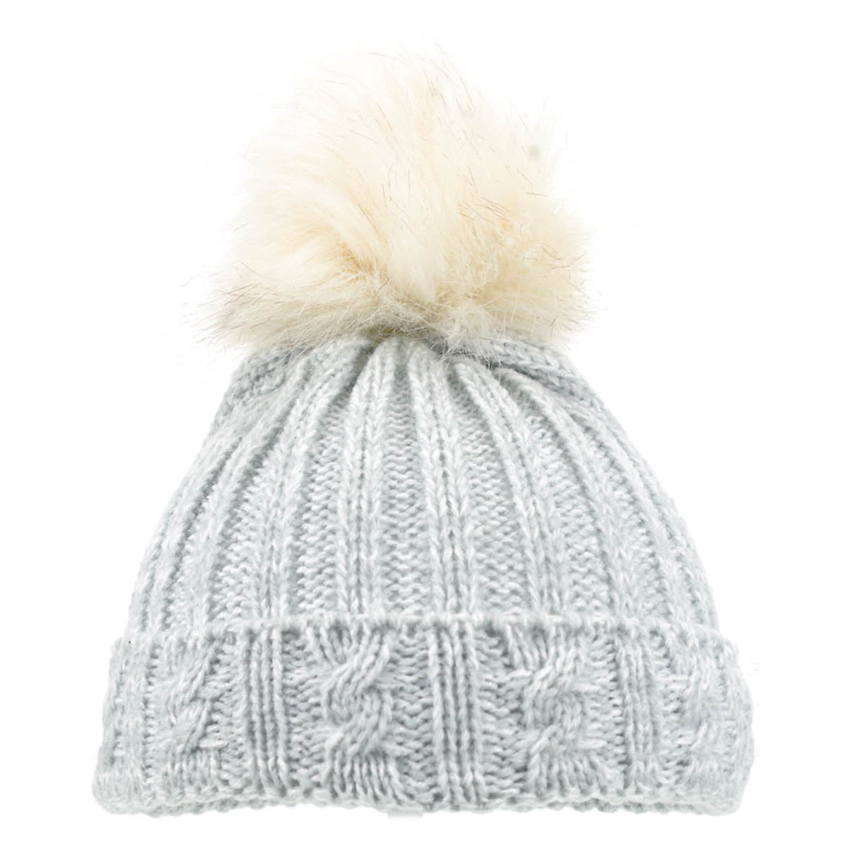 Baby Knitted Pom Pom Winter Hat - Grey with Blonde Pom