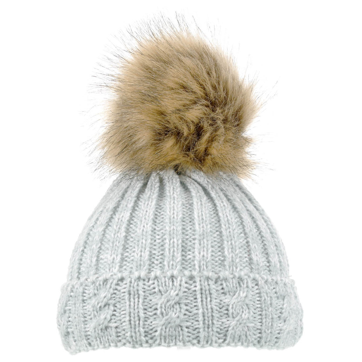 Baby Knitted Pom Pom Winter Hat - Grey with Golden Pom