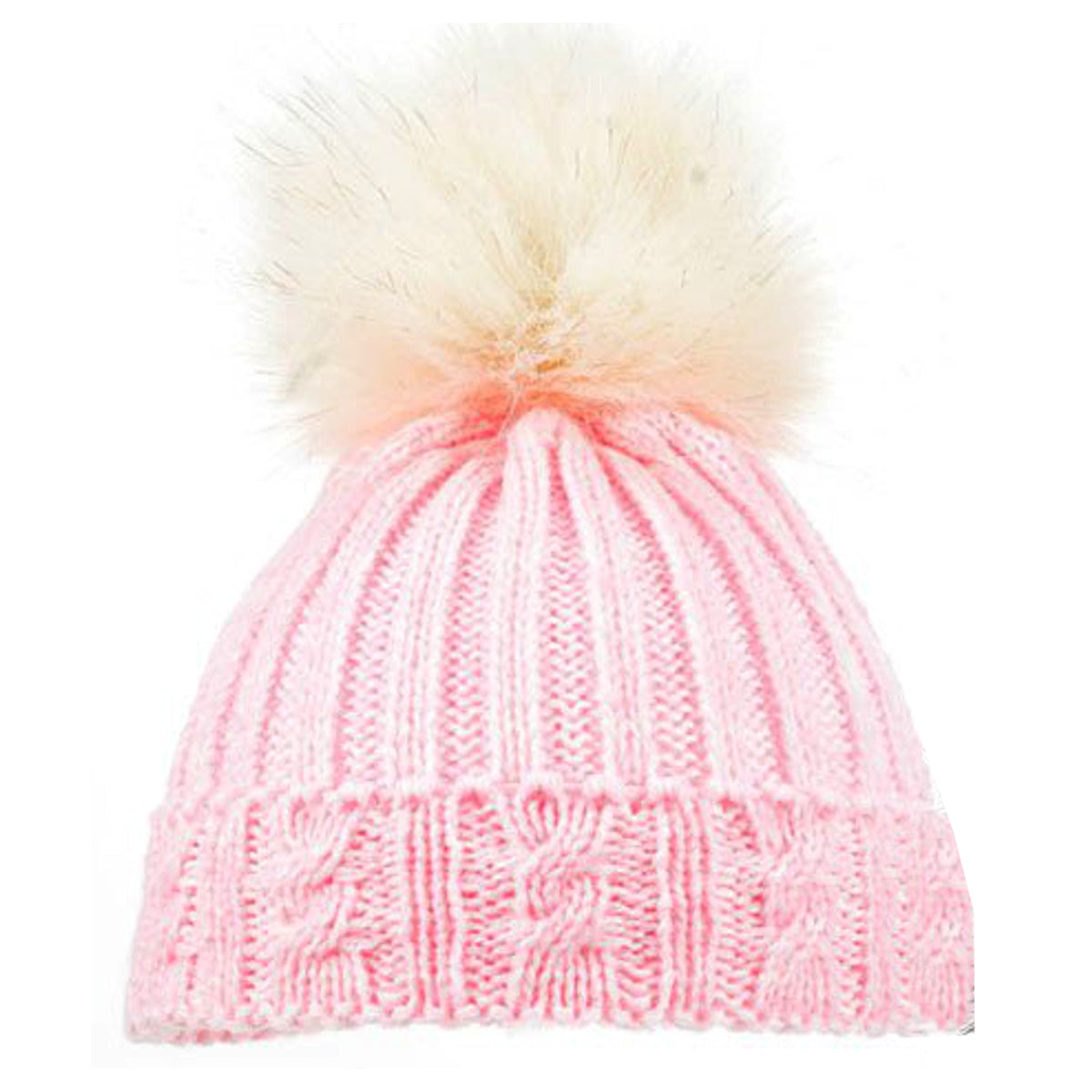 Baby Knitted Pom Pom Winter Hat - Pink with Blonde Pom