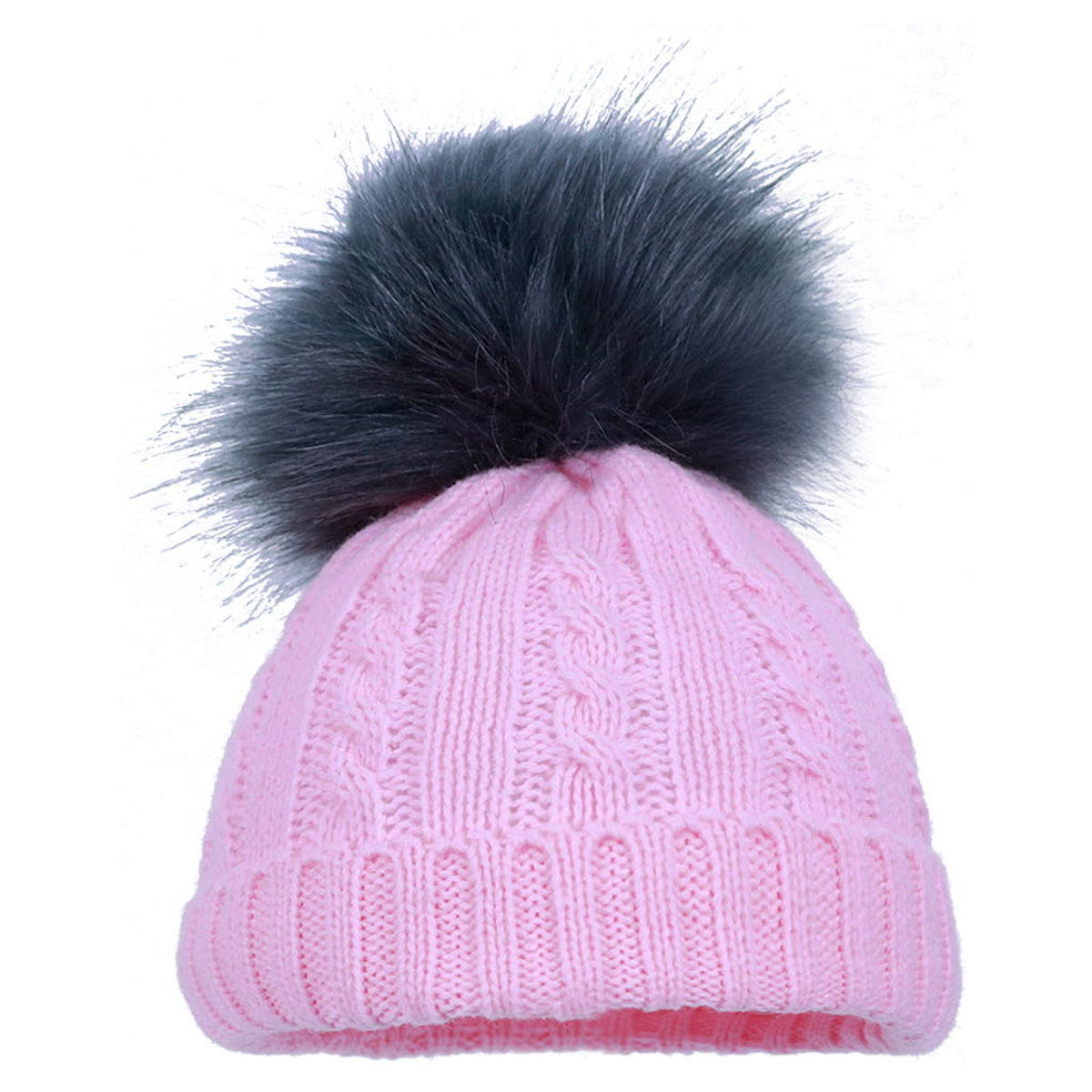 Baby Knitted Pom Pom Winter Hat - White with Black Pom