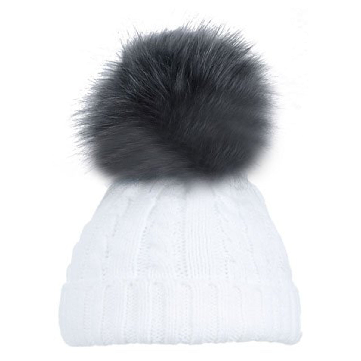 Baby Knitted Pom Pom Winter Hat - White with Black Pom