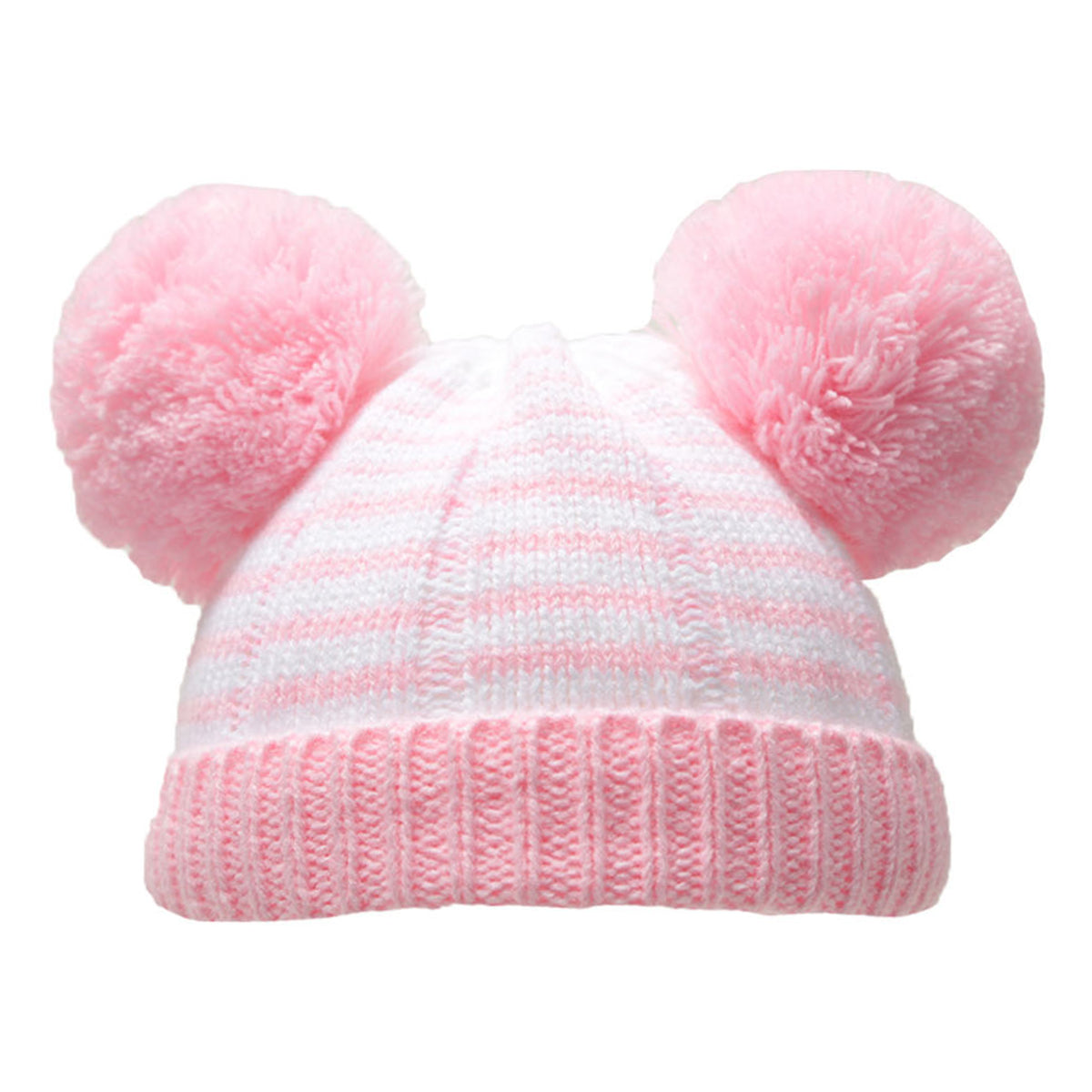 Baby Knitted Pom Pom Winter Hat - Pink Stripes