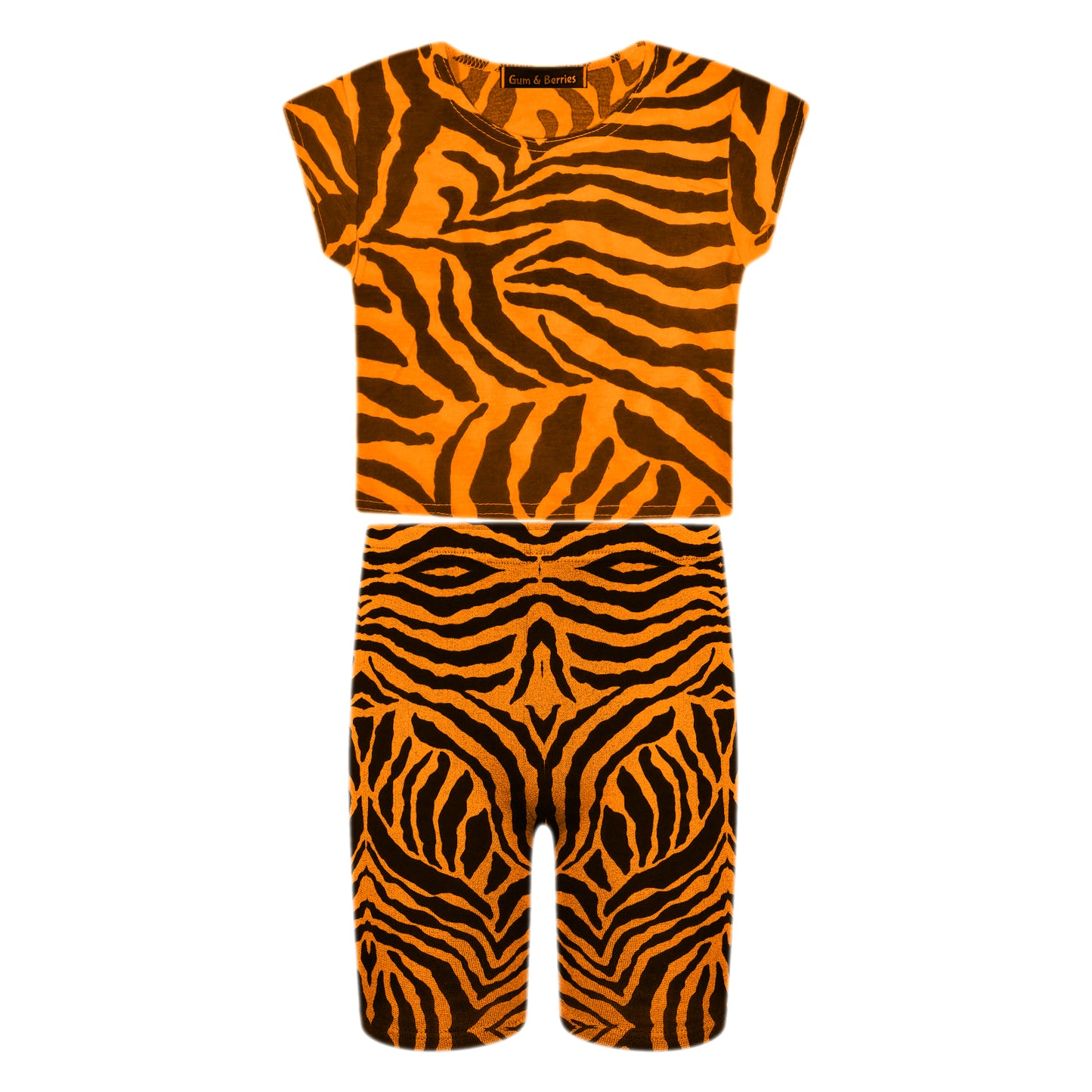 Girls Zebra Print Neon Crop Tops & Shorts