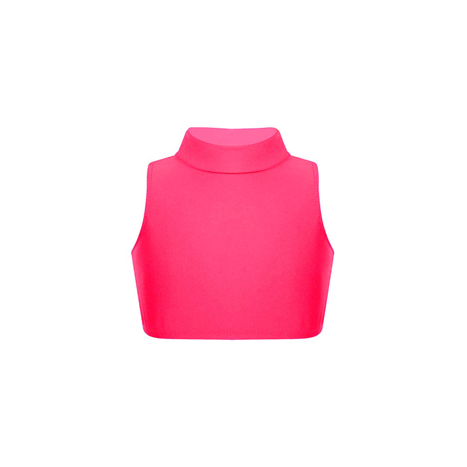 Girls Turtle Neck Crop Sleeveless Vest Tank Top Lightweight Disco Dance,
