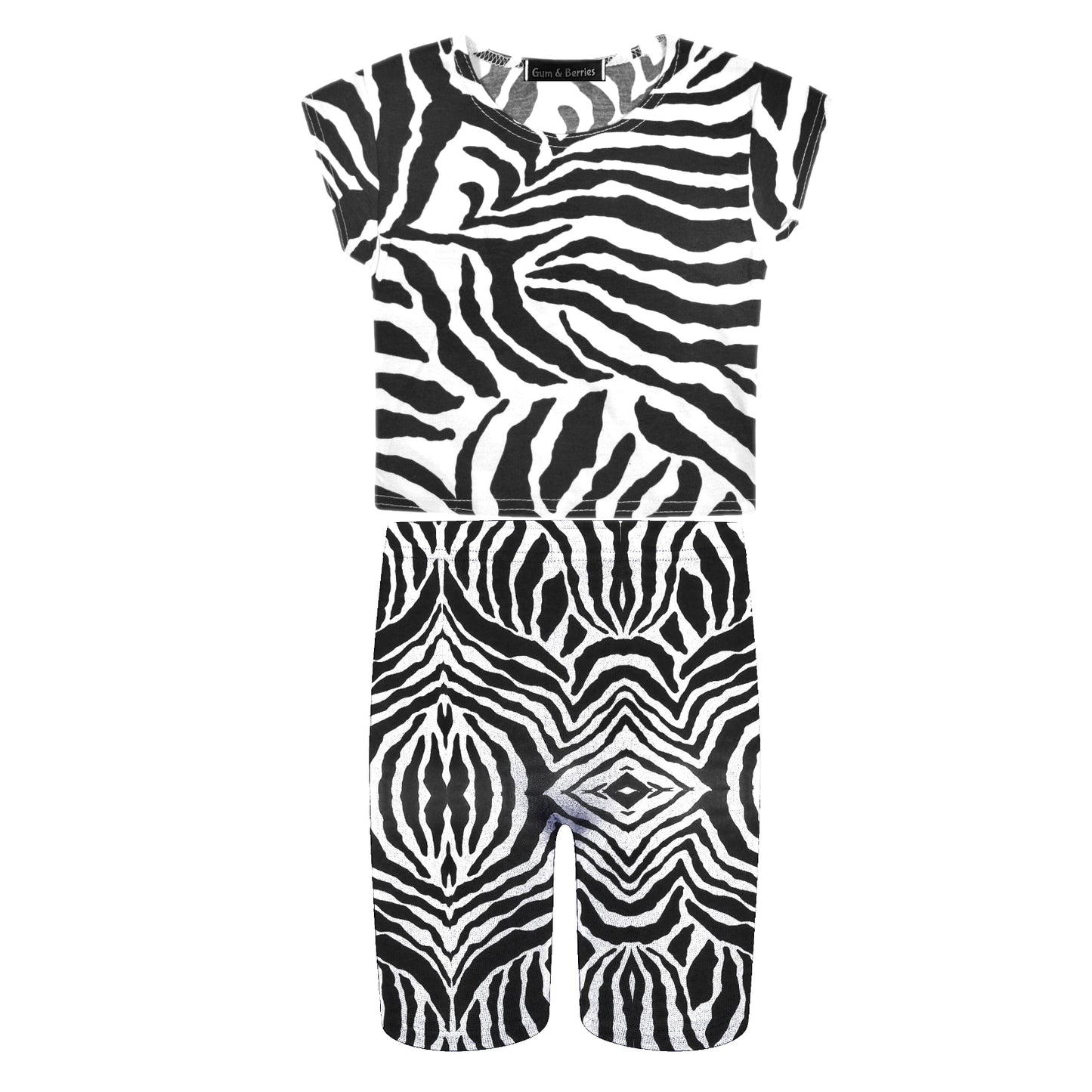 Girls Zebra Print Neon Crop Tops & Shorts