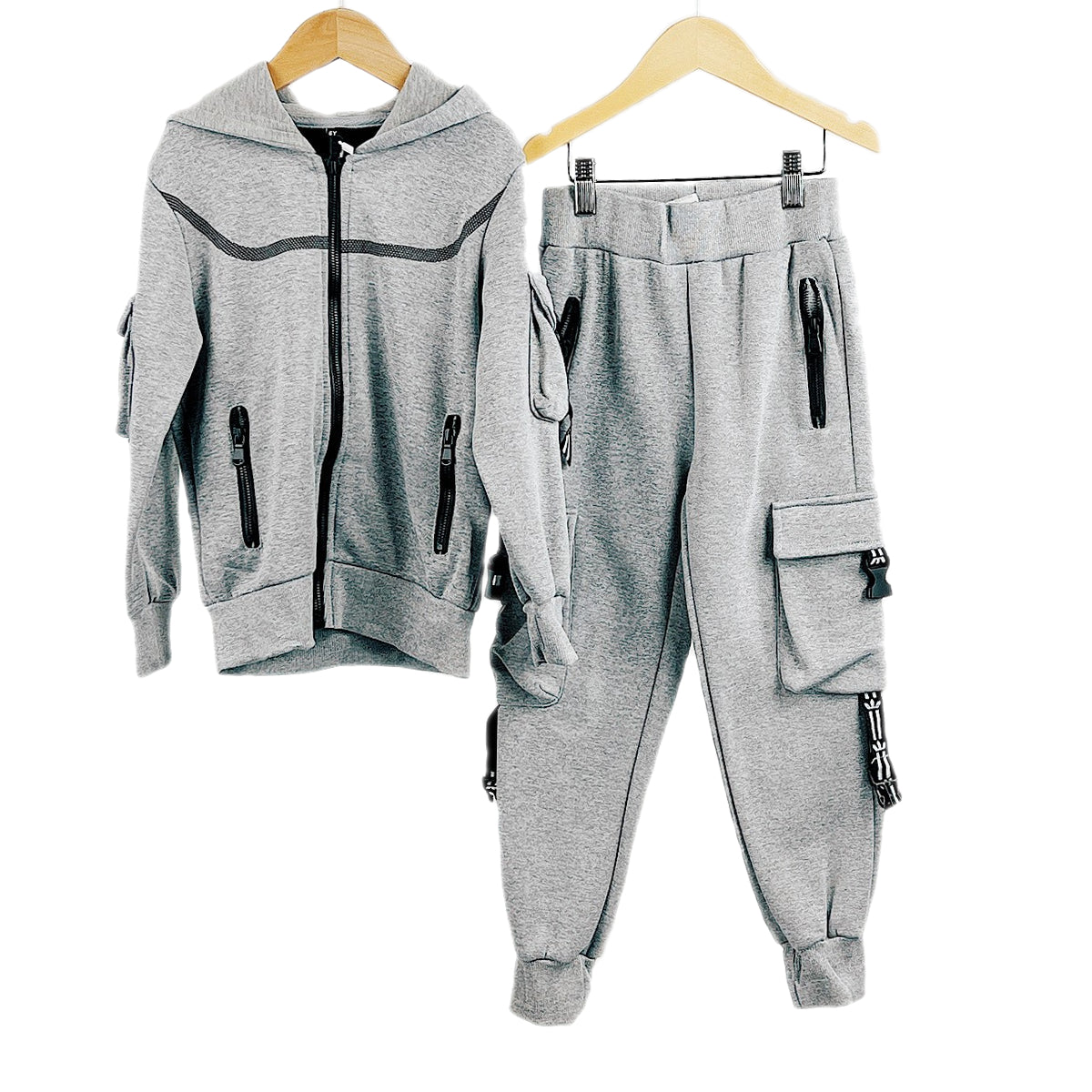 Boys Tracksuits Hooded Padded Stripes Outfits Streetwear