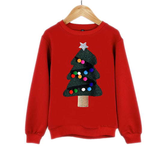 Kids Red Christmas Themed Sweatshirts - PomPom detailing