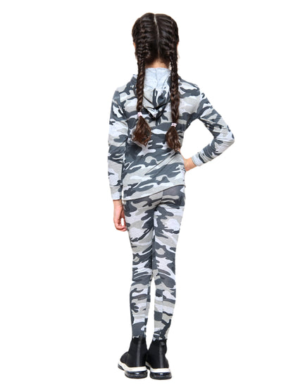 Girls Camouflage Hooded Top and Leggings Tracksuit - Khaki