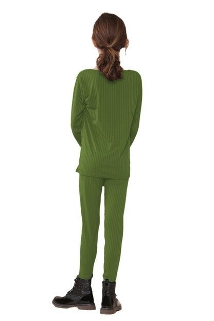 Girls Ribbed Tracksuit Loungewear Outfits