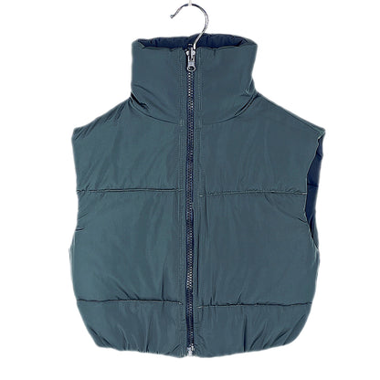 Girls Reversible Gilet Bodywarmer Cropped Sleeveless Jacket 2 in 1 - Khaki
