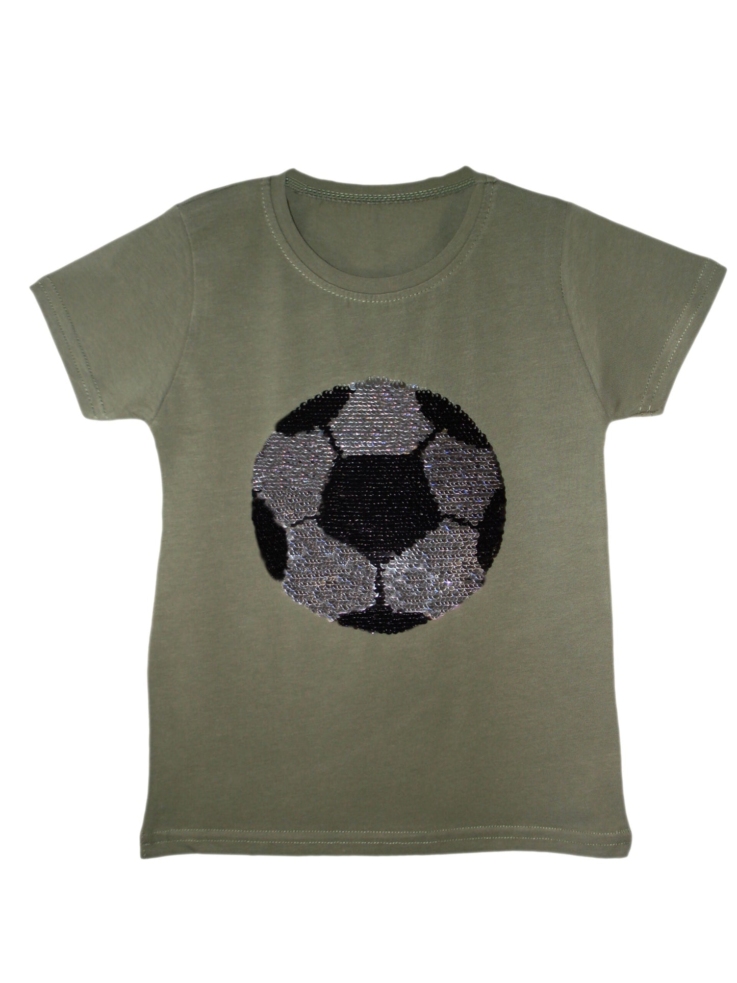 Kids Football Brush Changing Sequin T-Shirt - Khaki