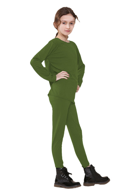 Girls Ribbed Tracksuit Loungewear Outfits