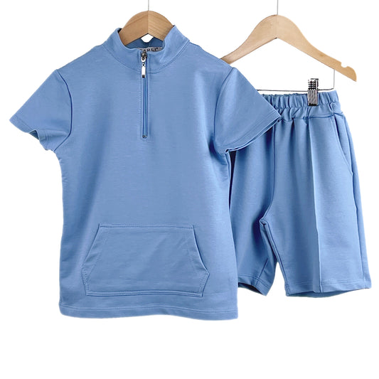 Boys Loungewear T-Shirt & Shorts Set Turtle Neck Outfits - Light Blue