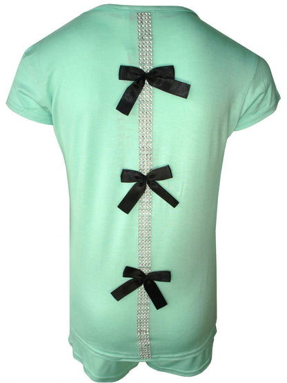 Girls Pyjama Shorts Set With Back Bow And Diamante Strip