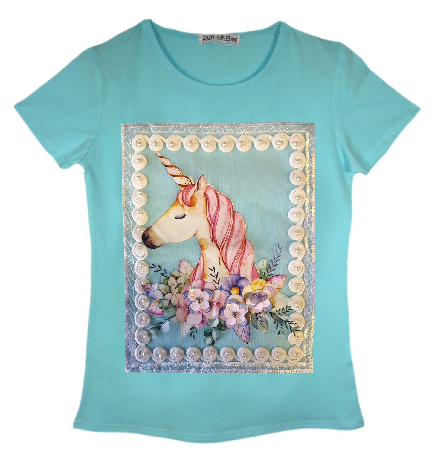 Girls Unicorn Floral Pearls T-Shirt